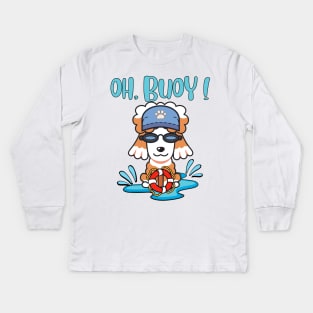 Funny Poodle swimming with a Buoy - Pun Intended Kids Long Sleeve T-Shirt